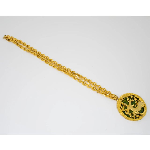 Pauline Rader Gilded Necklace with Green Bakelite Centaur Pendant For Sale - Image 10 of 12