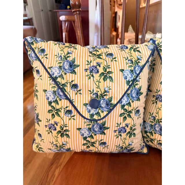 Pair of Longaberger decorative Rose Trellis pillows. Yellows and blues. The front flap is decorative and doesn't latch or...