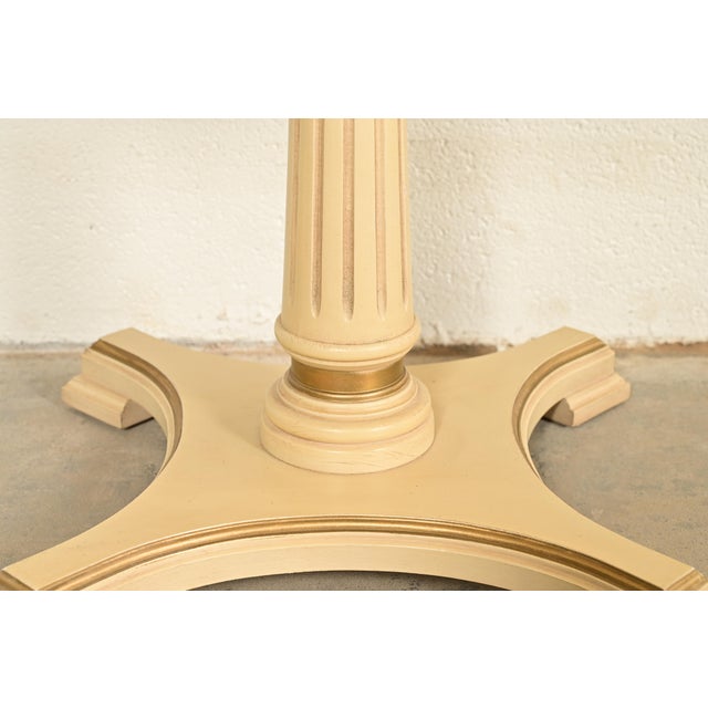 Wood Hollywood Regency Cherry Wood and Cream Lacquered Pedestal Tea Table or Occasional Side Table by Mersman, Circa 1960s For Sale - Image 7 of 10