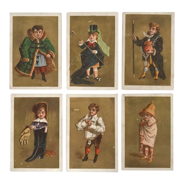 Antique 19th-Century Chromolithograph French Publicity Cards - Set of 6 For Sale