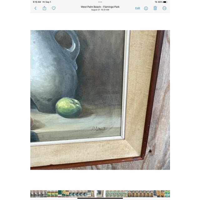 Wood Vintage Realist Tabletop Signed Original Oil Still Life Painting For Sale - Image 7 of 8
