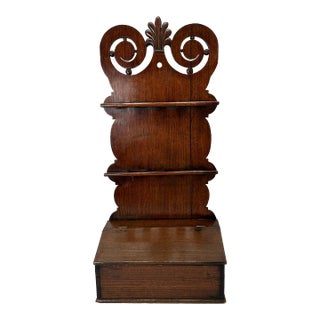 Antique English Mid 1800s Transitional Georgian - Victorian Oak Wall Hanging Soup Spoon Rack & Cutlery Box For Sale