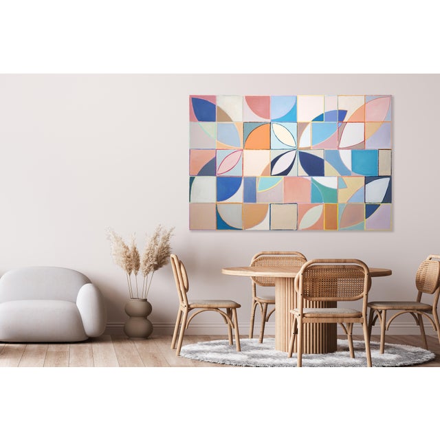 Bauhaus 2026, Geometric Bauhaus Floral Painting on Canvas, Plucking Petals, Squares Grid by Natalia Roman For Sale - Image 3 of 8
