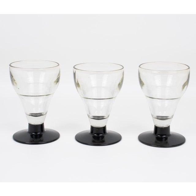 Art Deco Hand-Blown Glass and Bakelite Absinthe Glasses, 3 pieces, France 1910s For Sale - Image 3 of 10