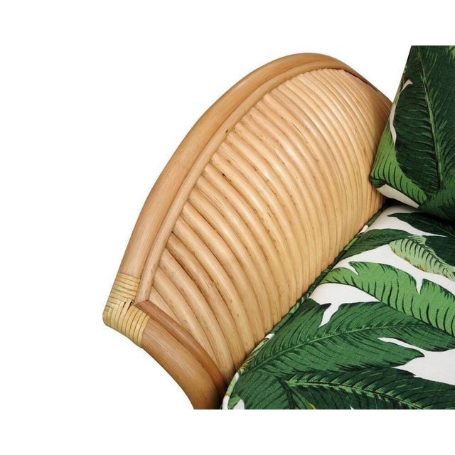 1980s Restored Rattan Fan Arm Lounge Chair With Ottoman Set For Sale - Image 4 of 9