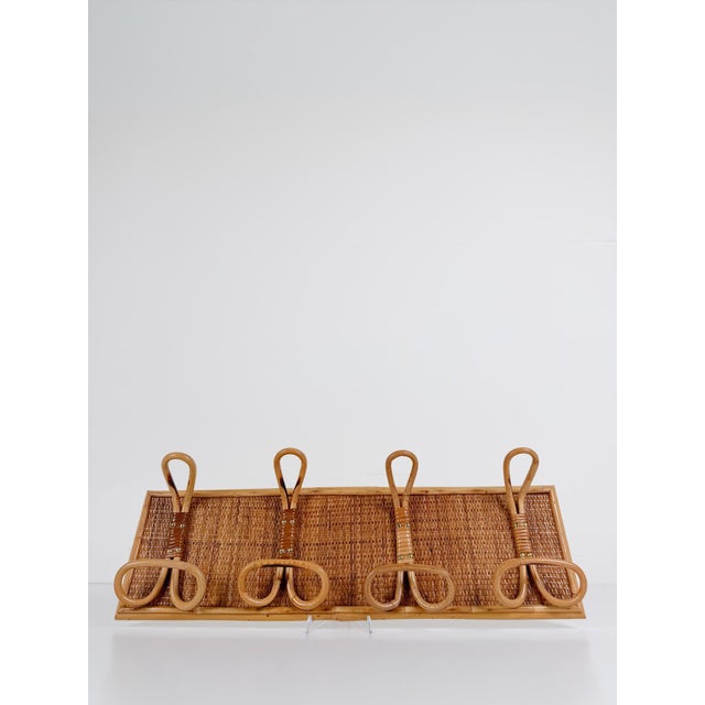 Large Bamboo Rattan and Woven Cane Wall Coat Rack, Italy, 1970s For Sale - Image 4 of 18