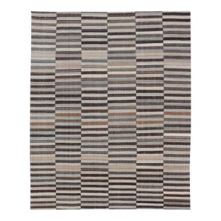 Modern Earth Tones Kilim Rug by Keivan Woven Arts, Striped Design, 9' X 11'9" For Sale