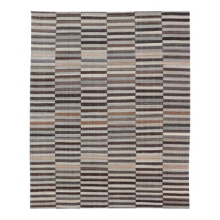 Modern Flat-Weave Kilim Rug in Multi-Panel Striped Design in Earthy Tones For Sale