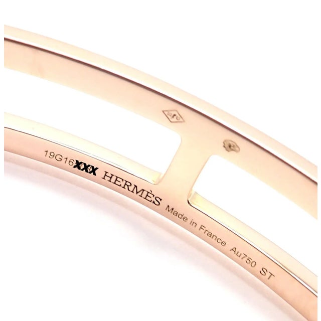 2000 - 2009 Hermes 18k Rose Gold H Open Cuff Bangle Bracelet For Sale - Image 5 of 7