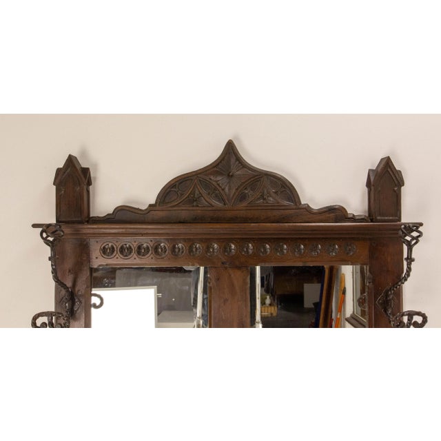 Mid-Century French Gothic Oak Coat Rack Hat with Mirrors For Sale - Image 5 of 9