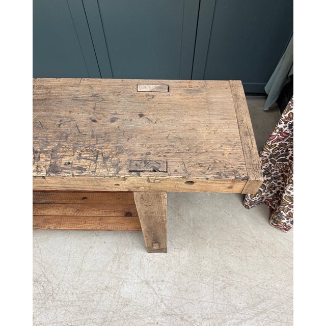 Wood Large Antique Carpenter's Workbench in Oak, 1920s For Sale - Image 7 of 17