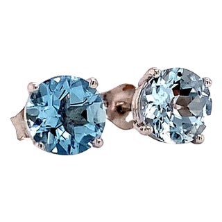 Natural Aquamarine Stud Earrings 14Karat White Gold 1.0 TCW Certified For Sale