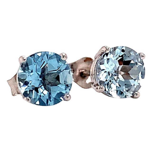 Natural Aquamarine Stud Earrings 14Karat White Gold 1.0 TCW Certified For Sale