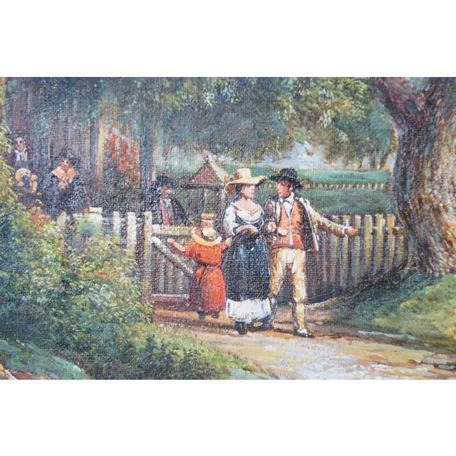 Late 20th Century Sunday Morning Church Landscape Oil Painting After Asher Brown Durand 45" For Sale - Image 6 of 12
