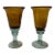 Vintage Amber and Blue-Green Stemmed Goblets Hand Blown Art Glass Wine Glasses - a Pair For Sale