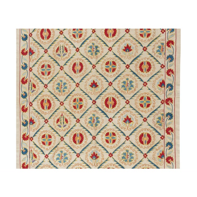 32x74 in Traditional 100% Silk Wall Hanging. Handmade Embroidered Table Runner For Sale - Image 4 of 4