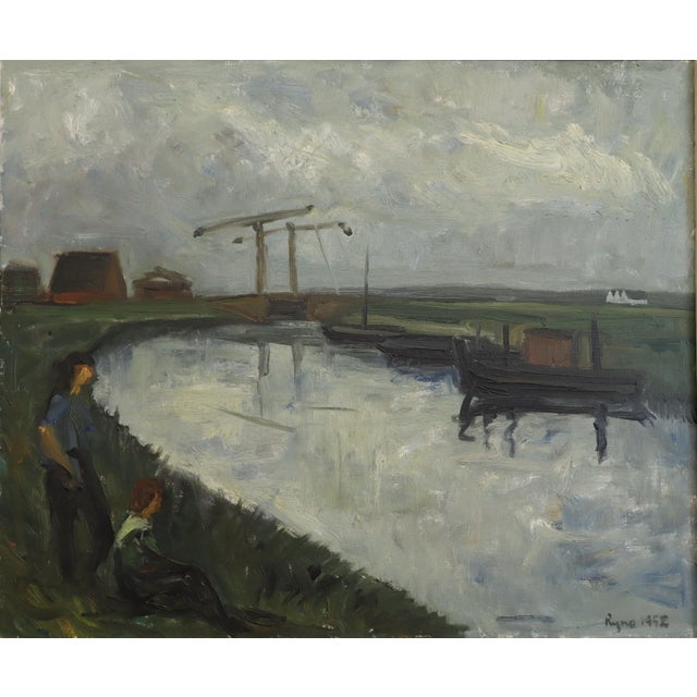 1952 Mid-Century Modern 'By the Waterbank' Vintage Swedish Expressive Landscape Oil Painting, Framed For Sale - Image 9 of 14