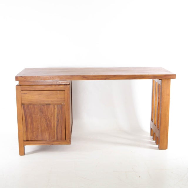 Brown Brutalist Wood Desk, 1980s For Sale - Image 8 of 16