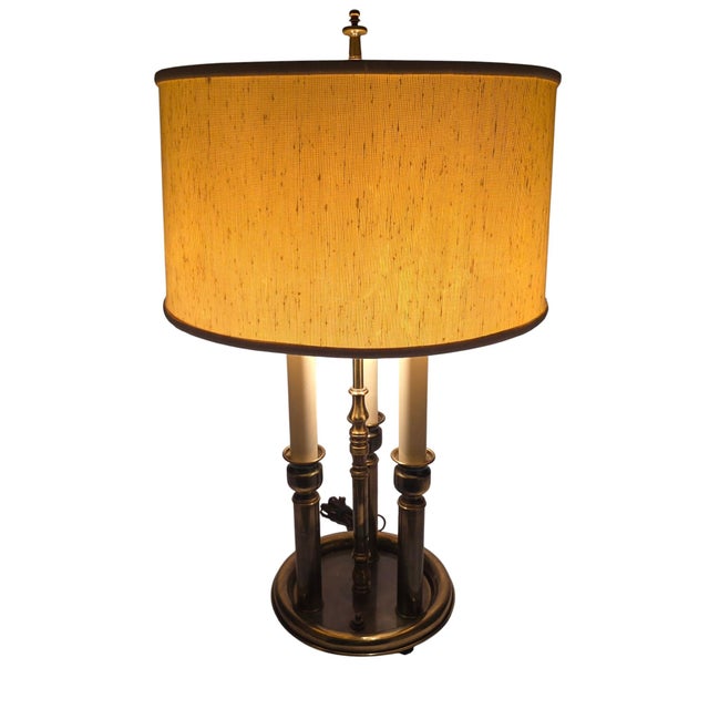 Vintage Brass Bouillotte Lamp With Drum Shade For Sale - Image 4 of 14