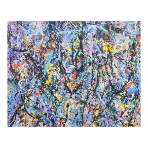 Abstract Expressionist Turquoise, Blue & Black Painting Style of Jackson Pollock