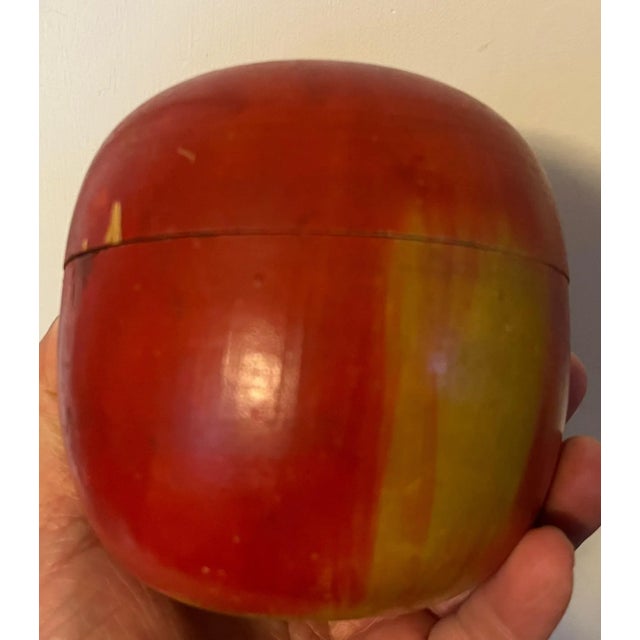 Antique early 20th century paint decorated carved wood apple box with a child's steeplechase horse race game inside....