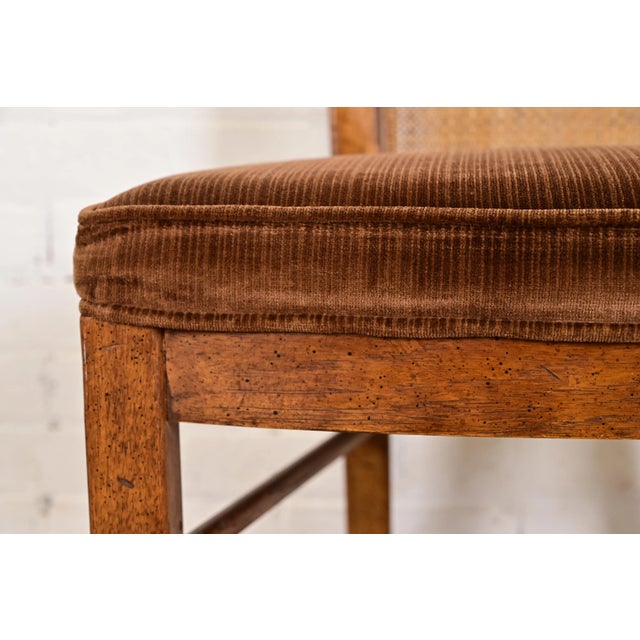 Brown Drexel Heritage Mid-Century Modern Walnut and Cane High Back Dining Chairs, Set of Four For Sale - Image 8 of 11