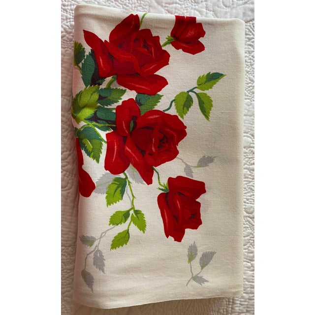 Textile Vintage 1950s/60s Wilendur Red Royal Rose Rectangular Tablecloth, 52" X 68" For Sale - Image 7 of 8