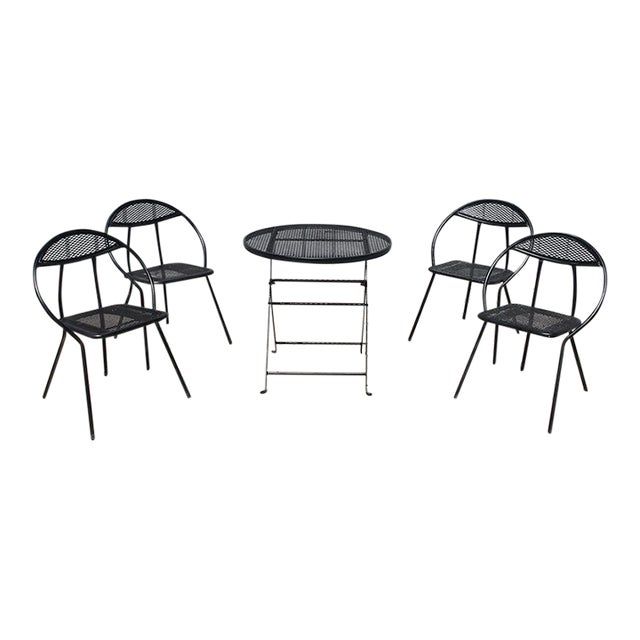 1960's Rid-Jid Folding Patio Table & 4 Chairs by Salterini, Attributed For Sale