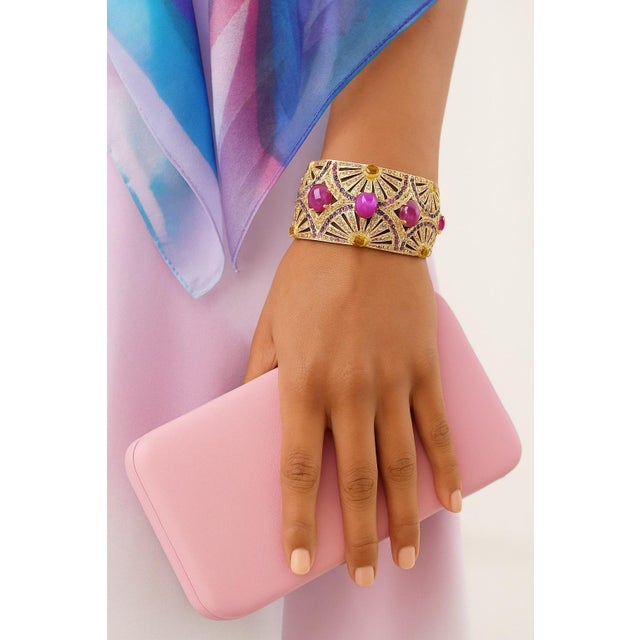 Bochic “Capri” Vintage Ruby & Multi Gem Cuff Set In 18K & Silver Red Ruby - 15 carats Purple Amethyst - 5 carats Pink...