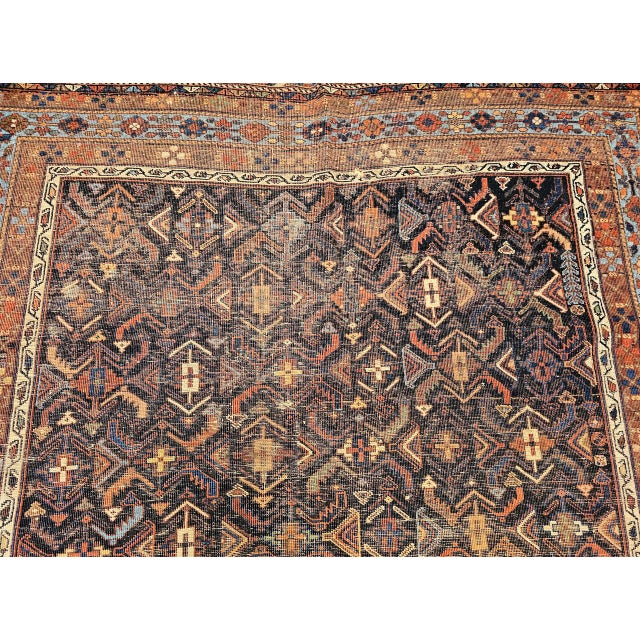 19th Century Persian Afshar Tribal Rug, Handwoven Wool, All-Over Geometric Pattern, Navy & Blue, 5x6 For Sale - Image 11 of 18