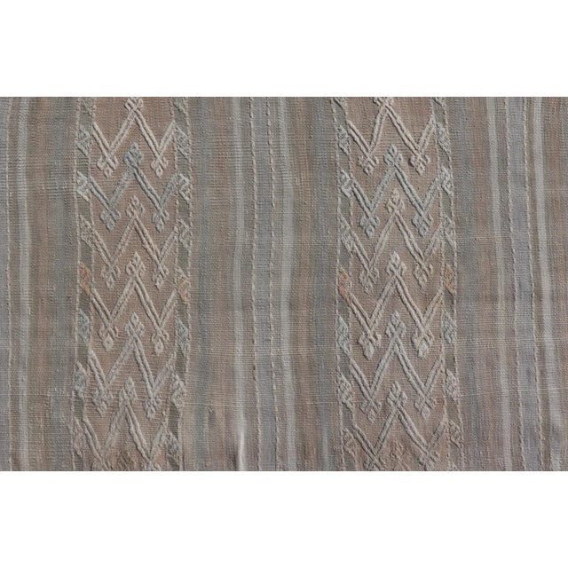 Mid 20th Century Striped Hand Woven Turkish Flat-Weave Kilim in Muted Colors and Tribal Motifs For Sale In Atlanta - Image 6 of 10