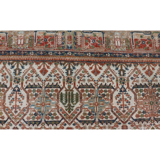 Textile Antique Persian Joshegan Rug in Ivory Background With Blue, Green, & Copper For Sale - Image 7 of 11