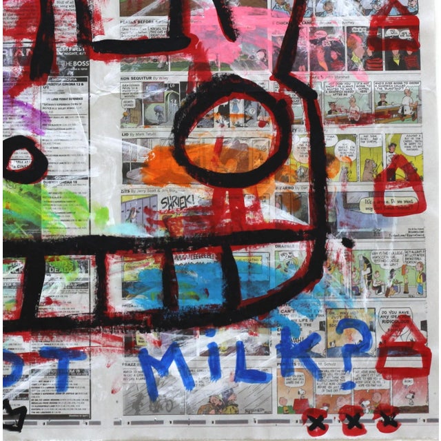 2010s Hungry - Original Pop Art Edgy Street Art Acrylic Painting on Newspaper by Gary John For Sale - Image 5 of 5