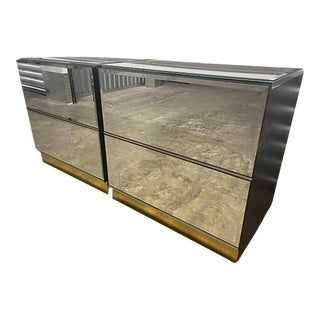 1980s Postmodern Mirrored Nightstands - a Pair For Sale