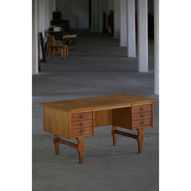 Brutalist Danish Freestanding Desk in Oak by Henning Kjærnulf, 1950s For Sale - Image 3 of 15