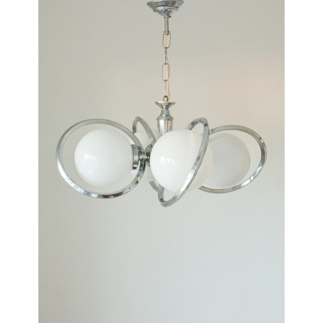 Vintage Chrome Opaline Glass Globe Chandelier, 1970s For Sale - Image 4 of 9