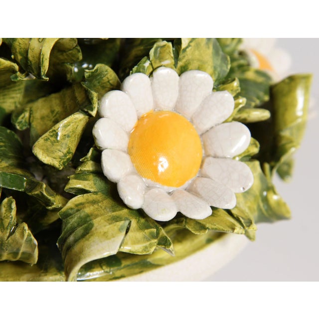 Vintage Mid Century Italian Majolica Ceramic Figural Pot of Daisy Flowers - Pair Available For Sale - Image 4 of 10