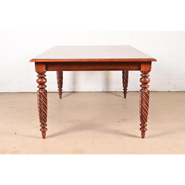 Ethan Allen British Colonial Cherry Wood Extension Dining Table, Newly Refinished For Sale - Image 12 of 14