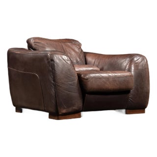Late 20th Century Overstuffed Leather Lounge Chair in Brown by Incanto Divani For Sale