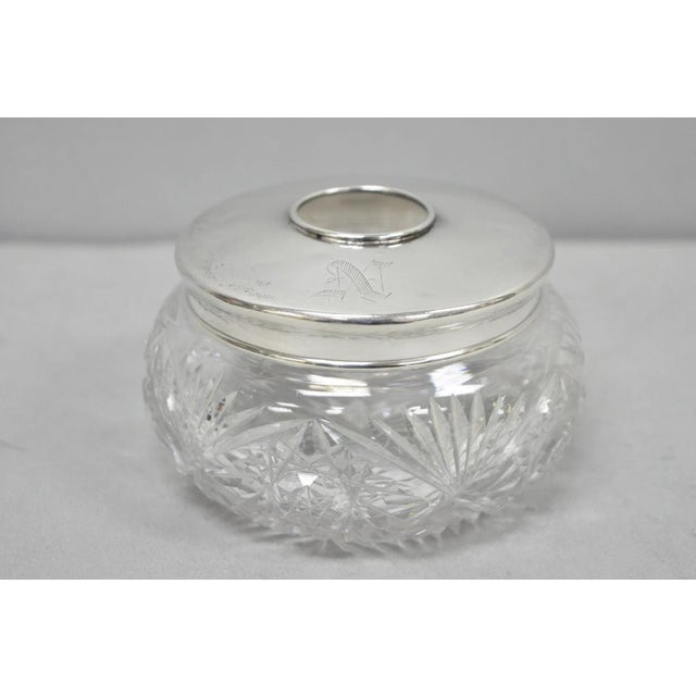 Antique Victorian Sterling Silver Crystal Glass Vanity Hair Receiver "N" Mono For Sale - Image 13 of 14