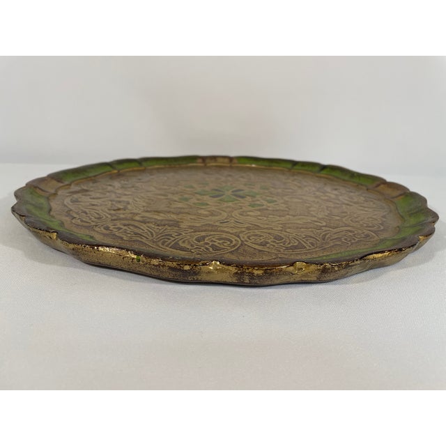 Gold Large Vintage Italian Florentine Gilded Decorative Tray For Sale - Image 8 of 15