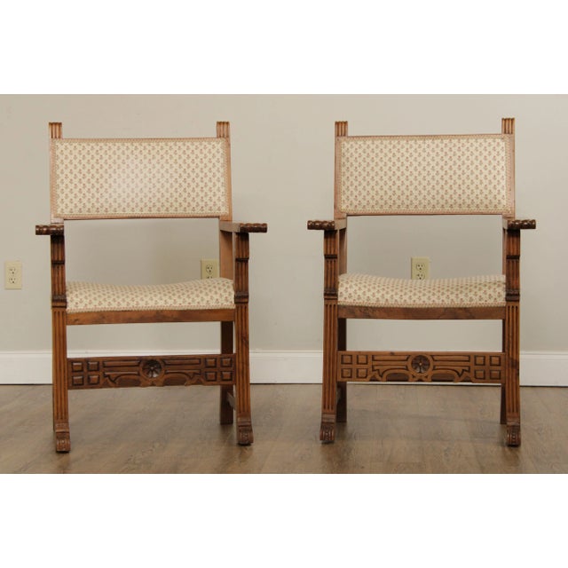 Renaissance Antique Spanish Renaissance Style Walnut Armchairs - A Pair For Sale - Image 3 of 13