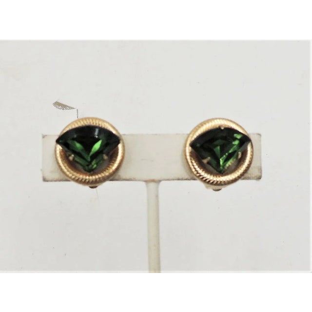 Metal Vintage 1950s Signed Napier Faux-Emerald Clip Earrings - 2 Pieces For Sale - Image 7 of 9