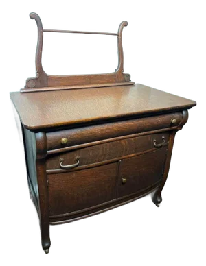 Victorian Renaissance Style Antique Oak Dry Sink Wash Stand Cabinet With Towel Bar