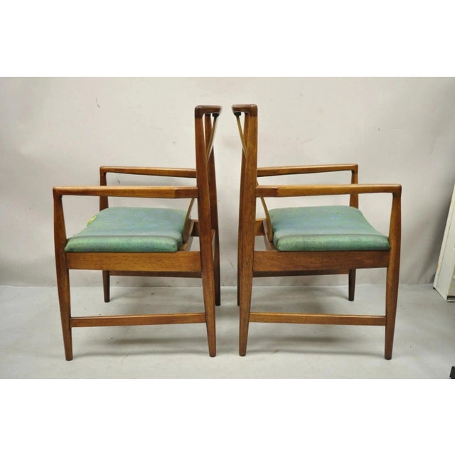 Vintage Mid Century Modern John Stuart Style Walnut Curve Back Dining Arm Chairs, Pair For Sale - Image 9 of 11
