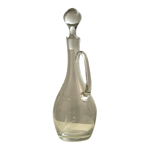 Vintage Wheel-Cut Crystal Claret Jug or Wine Decanter | Floral Etched Art Glass | 15.5" Tall