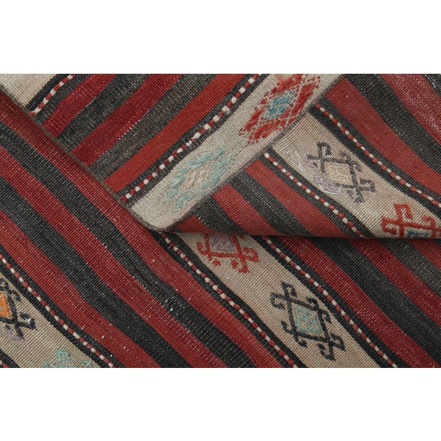 Beige Striped Orange Turkish Vintage Kilim Oushak Handmade Woven Wool Runner Rug For Sale - Image 8 of 11