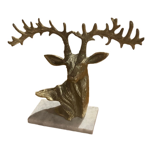 Gold Metal and Marble Deer Head For Sale