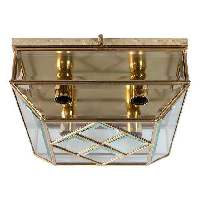 Vintage Italian Flush Mount Chandelier in Glass For Sale