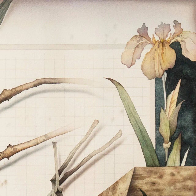 1980s 'Still Life With Orchids and a Persimmon' by Kevin Elston, California School of Fine Arts For Sale - Image 5 of 9